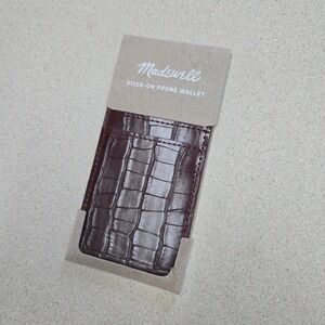 BNWT Madewell Stick On Phone Wallet Croc Leather Card Holder Brown Adhesive NEW